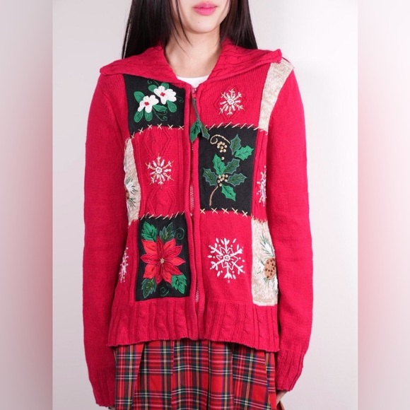 Vintage Heirloom Collectibles Christmas Sweater patchwork cardigan Size L Large - Picture 1 of 7
